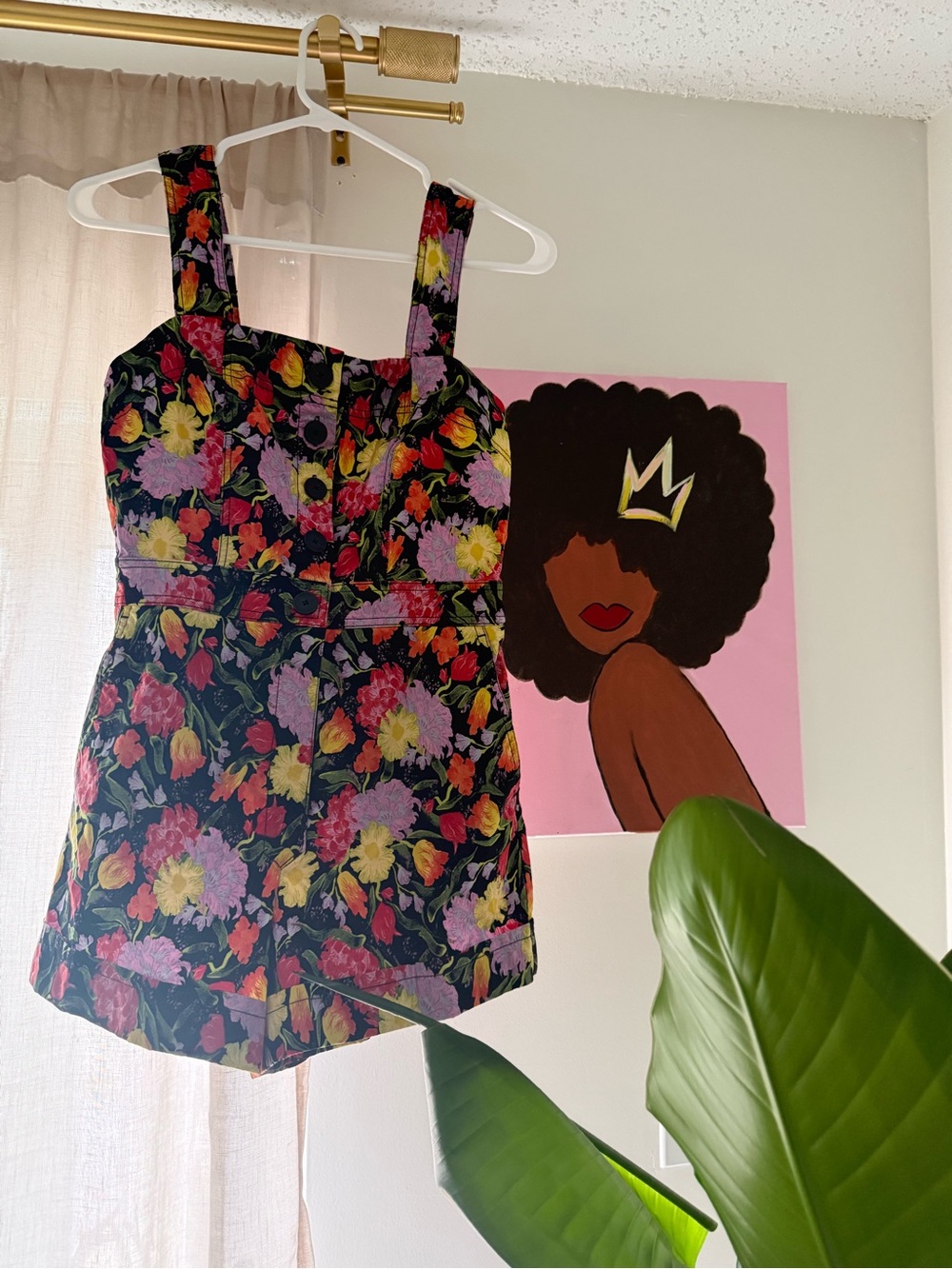 Yukiko Noratake Maeve Black Floral Romper with Pink, Yellow & Green Flowers